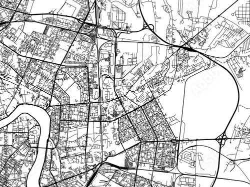 Vector road map of the city of Krasnogvargeisky in the Russian Federation with black roads on a white background.