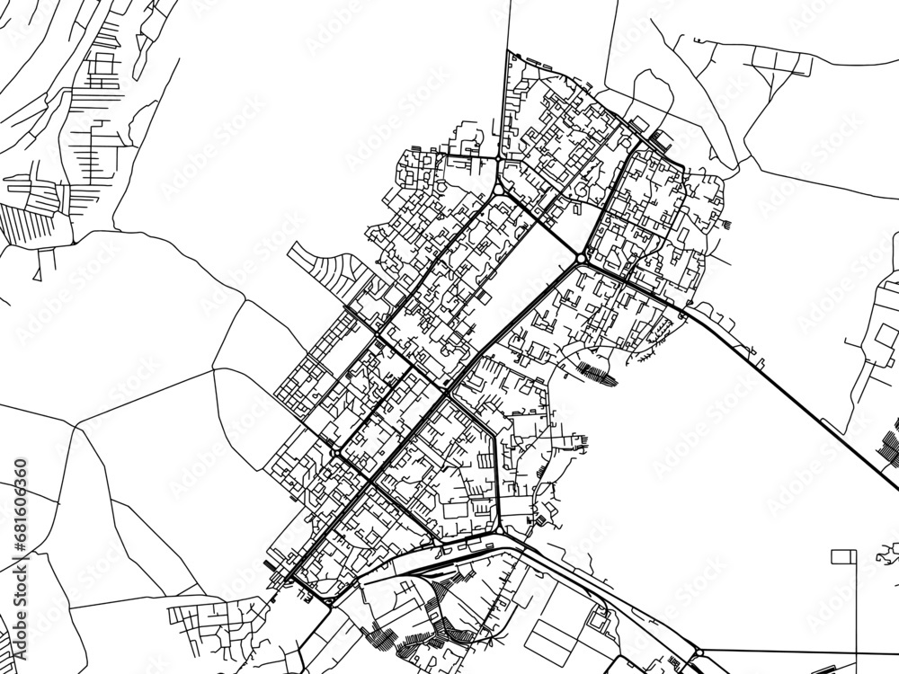 Vector road map of the city of Nizhnekamsk in the Russian Federation with black roads on a white background.