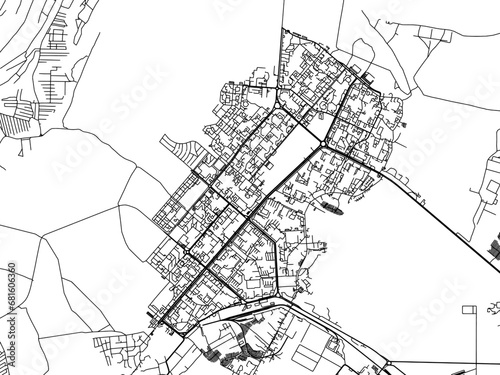 Vector road map of the city of Nizhnekamsk in the Russian Federation with black roads on a white background.