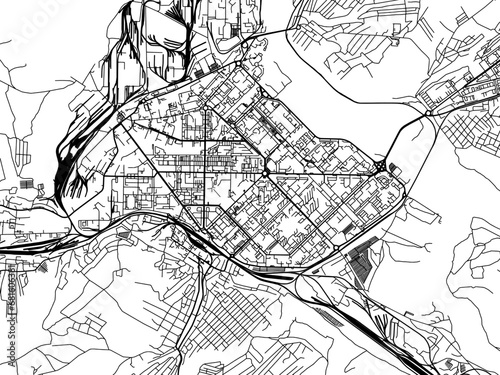Vector road map of the city of Novokuznetsk in the Russian Federation with black roads on a white background.