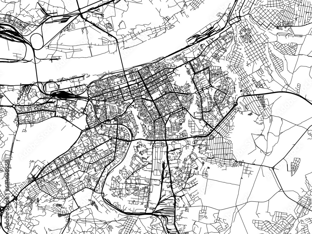 Vector road map of the city of Perm in the Russian Federation with black roads on a white background.