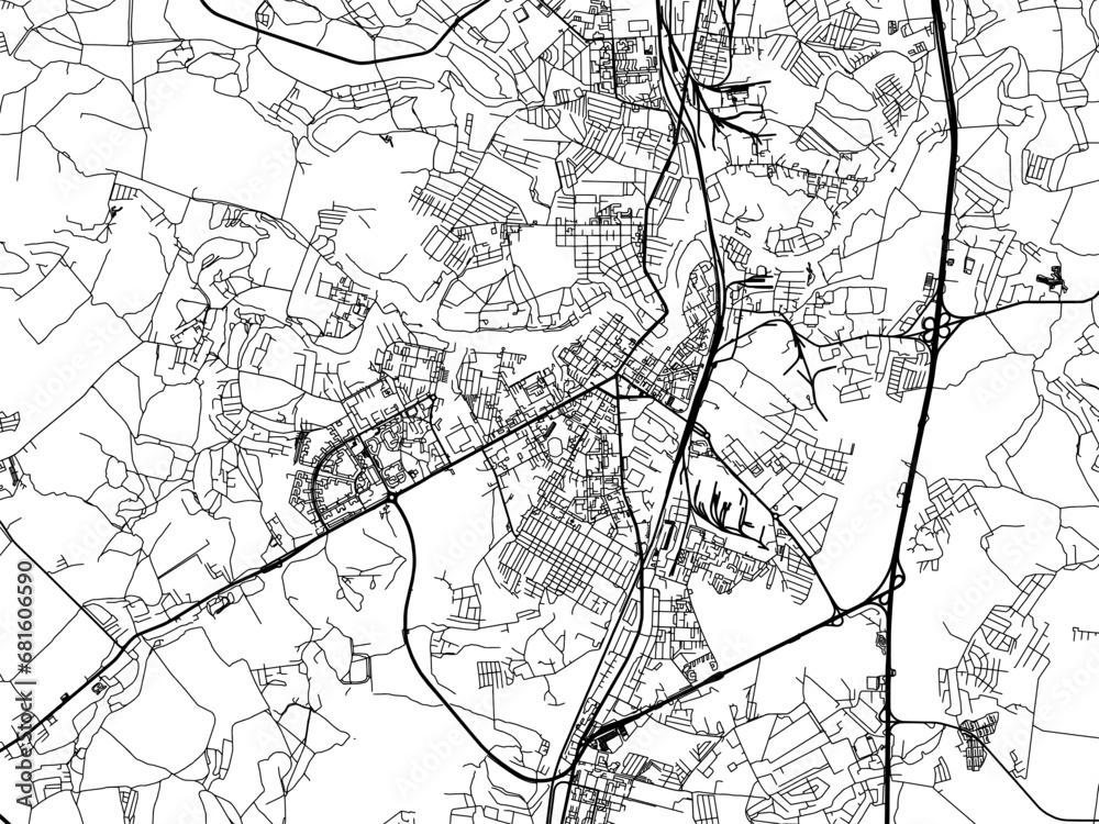 Naklejka premium Vector road map of the city of Podolsk in the Russian Federation with black roads on a white background.