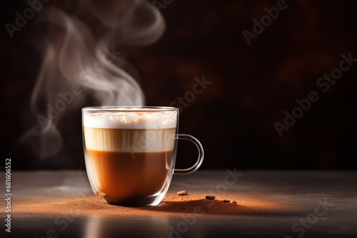  a cup of coffee sitting on top of a table with steam coming out of the top of the cup and steam coming out of the top of the top of the cup.