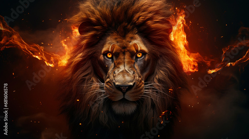 A fantastic lion with fiery eyes
