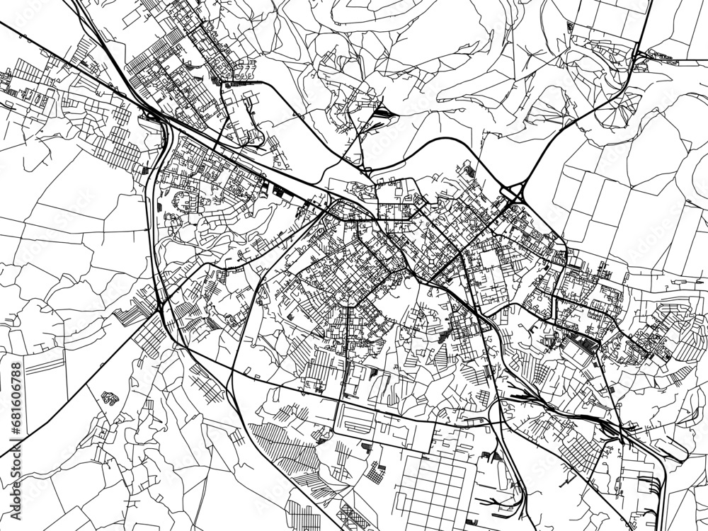 Fototapeta premium Vector road map of the city of Ryazan in the Russian Federation with black roads on a white background.