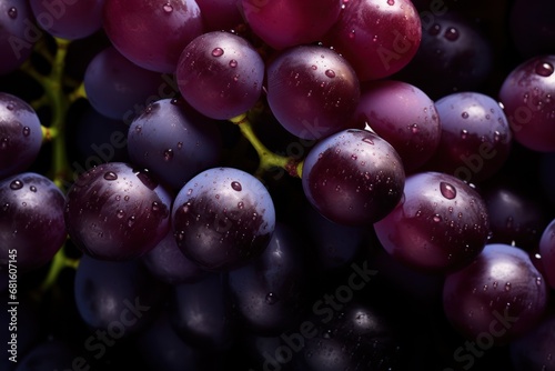  a close up of a bunch of grapes with drops of water on the top of the grapes and on the bottom of the grapes is water droplets on the top of the grapes.