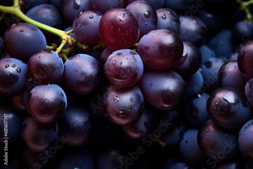  a bunch of grapes sitting next to each other on top of a pile of other grapes with drops of water on the top of the grapes and the tops of the grapes.