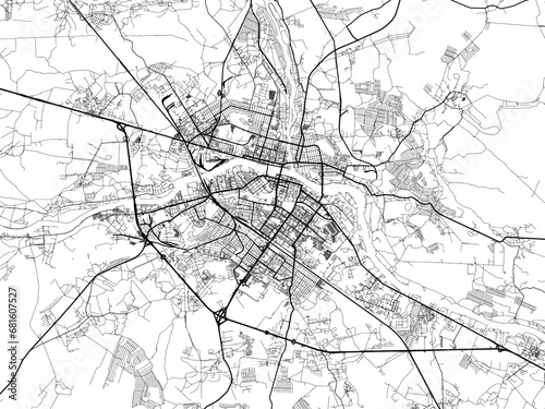 Vector road map of the city of Tver in the Russian Federation with black roads on a white background.