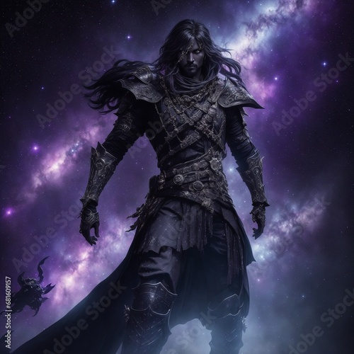 In the depths of the Stygian Galaxy, a legendary pirate emerges, adorned with celestial darkness and cosmic mystery. In a breathtaking fine art photograph, the stygian galactic pirate stands tall amid photo