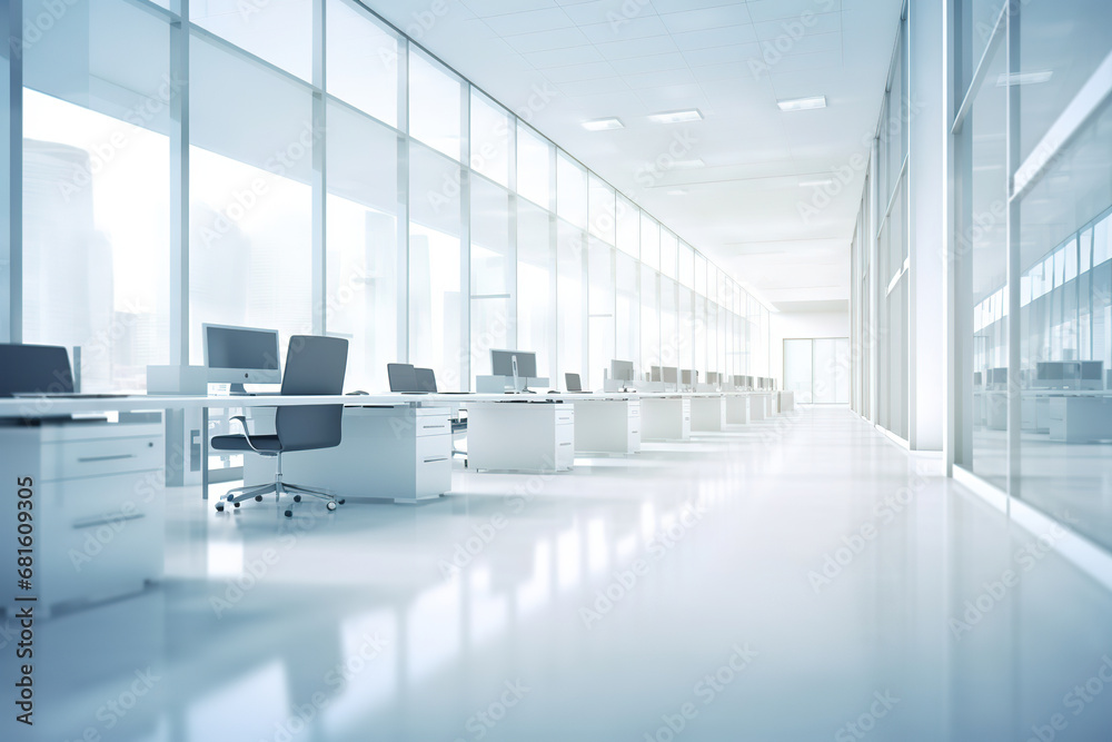 Blur focus of White open space office interior can be used as background Blur focus of White open space office interior can be used as background