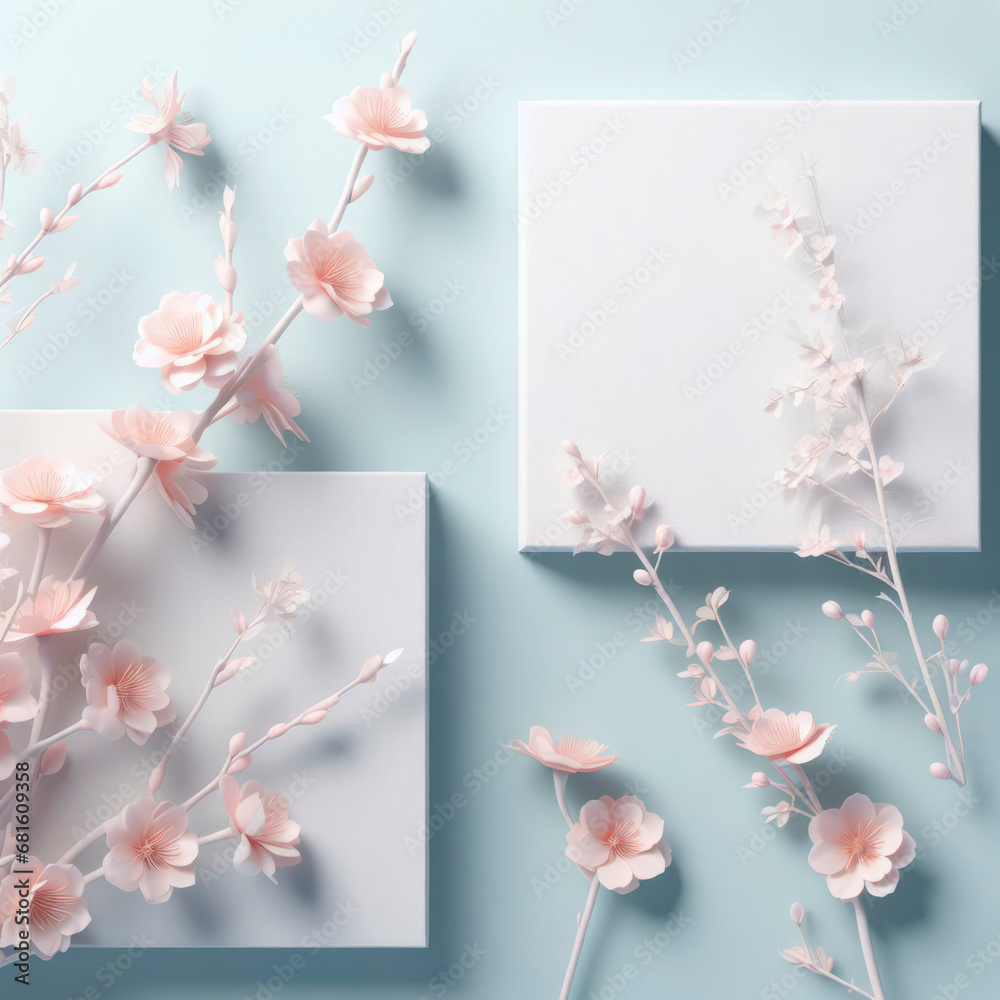 sakura in springtime solid mockup background. ai generative - obrazy, fototapety, plakaty 