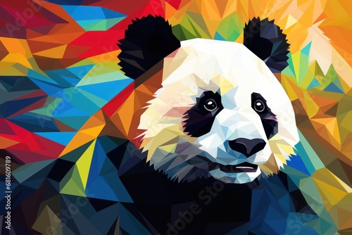  a panda bear with a multicolored background is featured in this picture of a panda bear with a multicolored background is featured in the image is a low polygonic style. photo