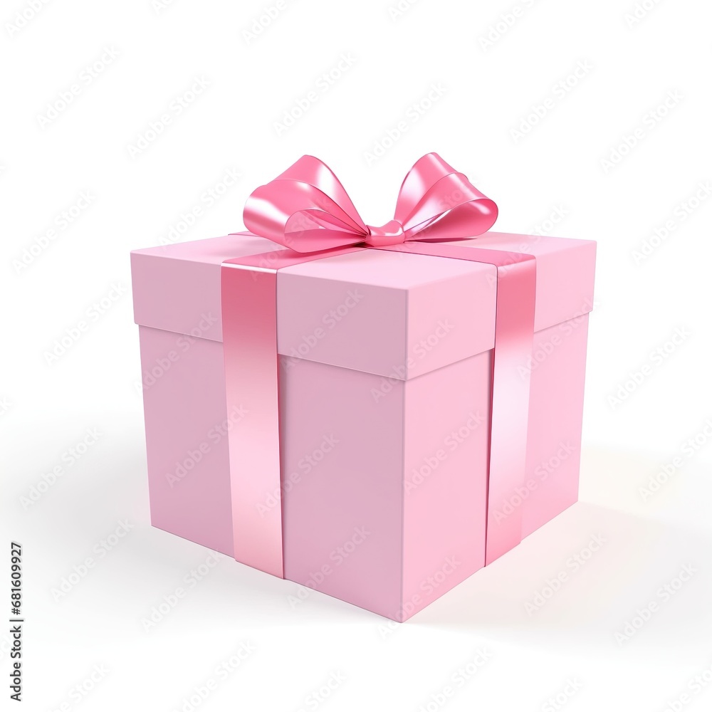 Obraz premium gift box with pink ribbons on a white background