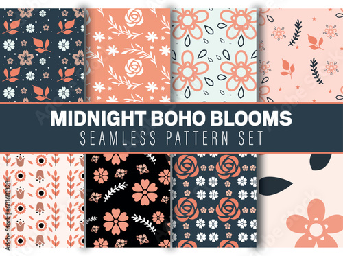 Midnight boho seamless patterns