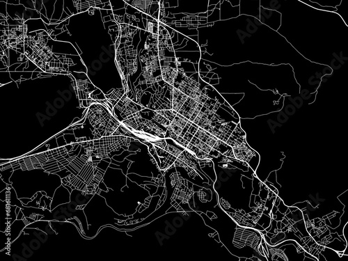Vector road map of the city of Chita in the Russian Federation with white roads on a black background.