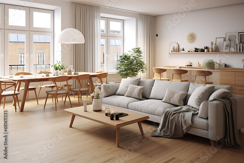 Interior design of modern Scandinavian apartment  design generated by Ai