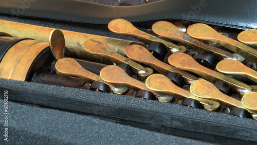 Uilleann Pipes, close up photograph  photo