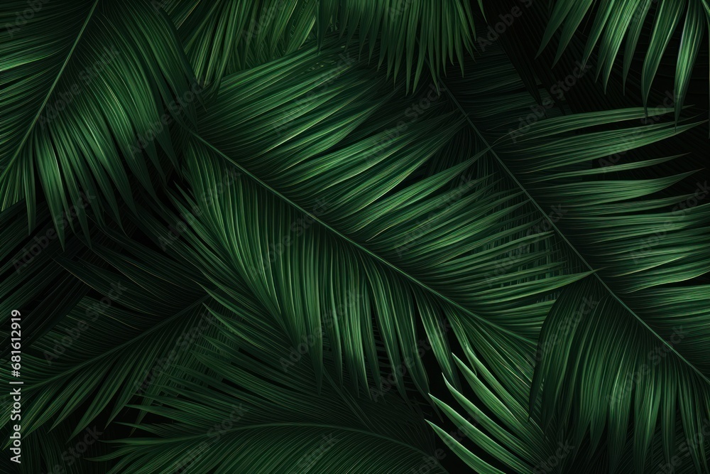  a close up view of a green palm leaf wallpaper with lots of green leaves on the side of the wall and the top of the leaves on the other side of the wall.