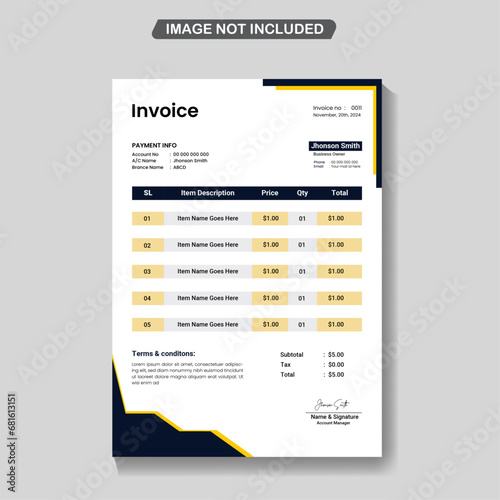 Vector creative invoice design template for professional business company
