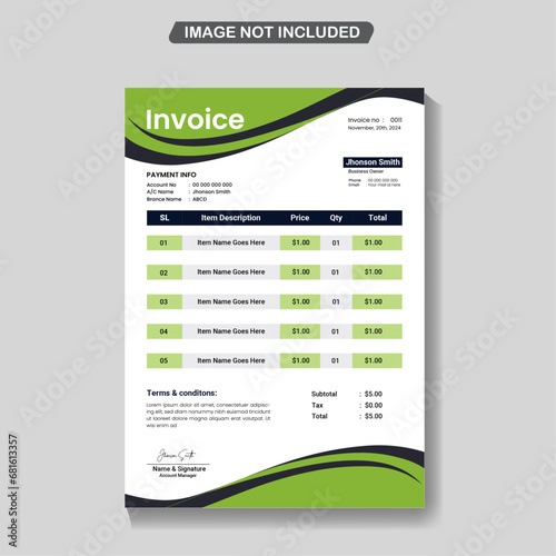 Vector creative invoice design template for professional business company
