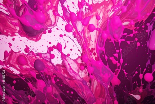  a close up of a pink and black background with lots of pink and purple paint splattered on the bottom of the image and bottom half of the image.