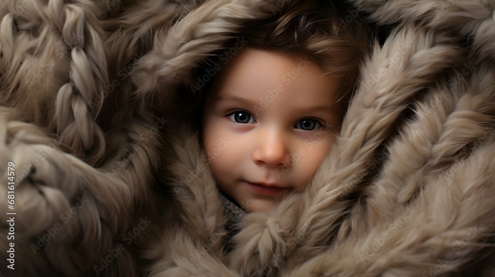 Cute baby in a cozy blanket photo, sleeping, Generative AI