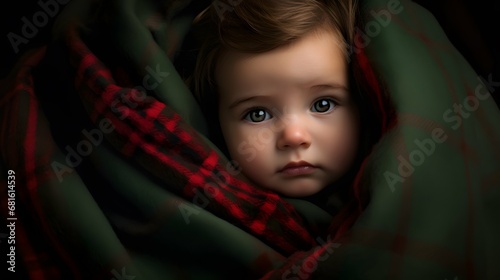 Cute baby in a cozy blanket photo, sleeping, Generative AI