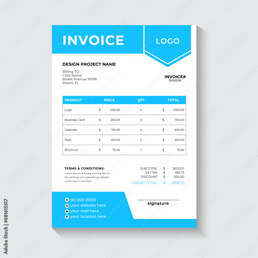 clean invoice template vector design