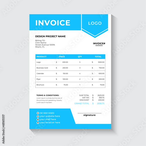 clean invoice template vector design