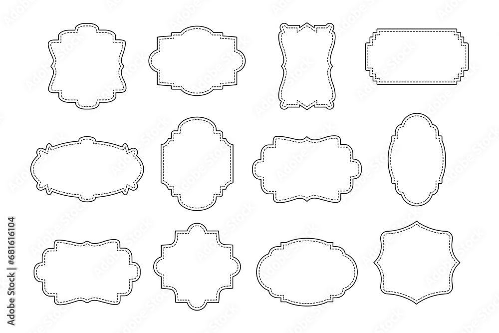 Fototapeta premium Collection of different curly frames for text, labels. Contour frames, templates, icons, vector