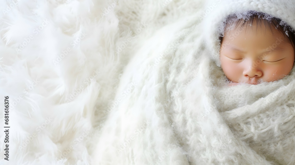 Cute baby in a cozy blanket photo, sleeping. stock photo Cute baby in a cozy blanket photo, sleeping. stock photo