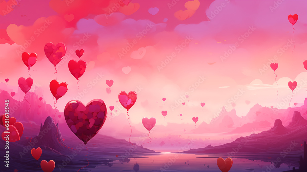 Walentynkowe abstrakcyjne tło dla zakochanych par - kraina miłości w powietrzu pełna serc.  Wzór do projektu baneru kocham - obrazy, fototapety, plakaty 