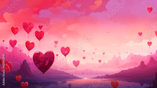 Walentynkowe abstrakcyjne tło dla zakochanych par - kraina miłości w powietrzu pełna serc.  Wzór do projektu baneru kocham photo