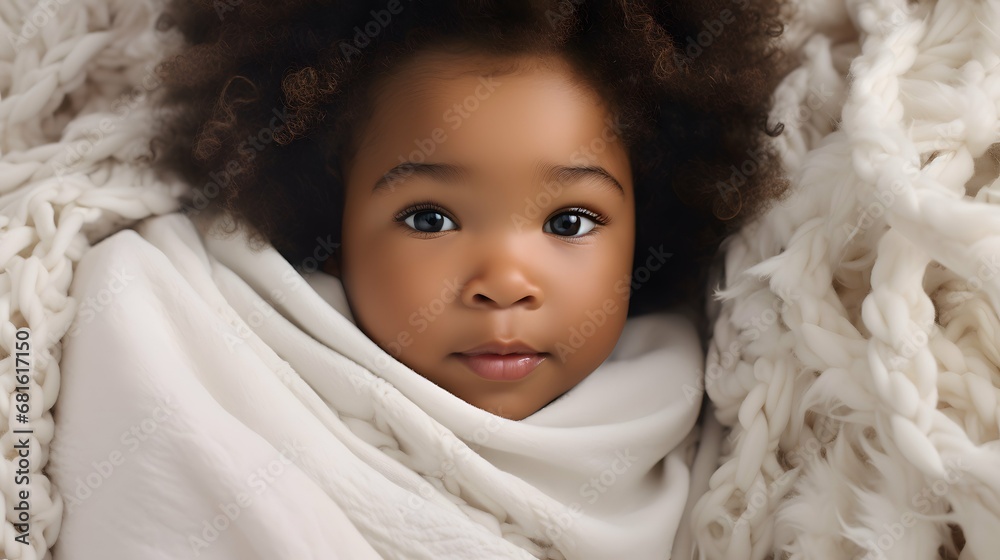 Cute baby in a cozy blanket photo, sleeping, Generative AI Cute baby in a cozy blanket photo, sleeping, Generative AI