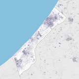 Gaza Strip map. Detailed topography shape of political administrative area with buildings. Palestinian district in Middle East.