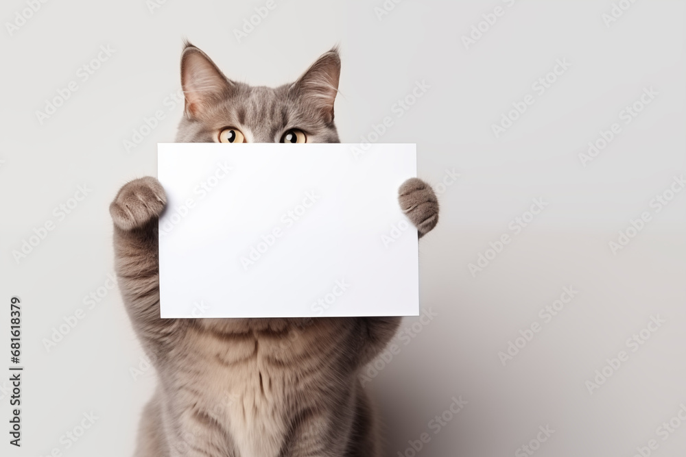 Cat holding a white blank sign