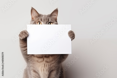 Cat holding a white blank sign
