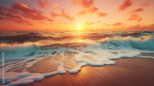 beach with blur background of sea on sunrise  Print media  Illustration  Banner  for website  copy space  for word  template  presentation