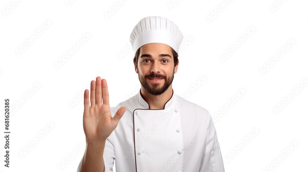 Chef gestures okay against an isolated white background. Chef gestures okay against an isolated white background.