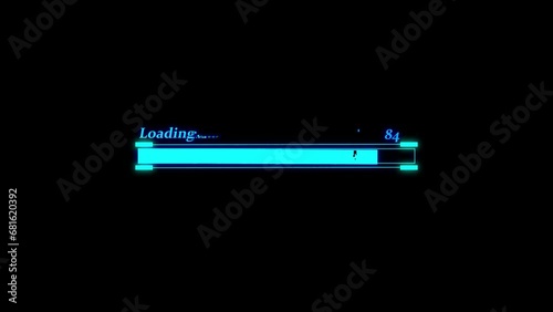  Digital loading bar animation with glitch isolated on black background. Computer cyberpunk loading screen. 