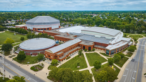 Worthen Arena aerial Ball State University campus in Muncie  Indiana on summer day