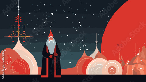 copy space, simple vector illustration, orthodox new year. Background illustration for the Orthodox New Year celebration. Orthodox priest. Design for greeting card.