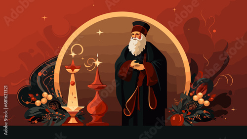 copy space, simple vector illustration, orthodox new year. Background illustration for the Orthodox New Year celebration. Orthodox priest. Design for greeting card.