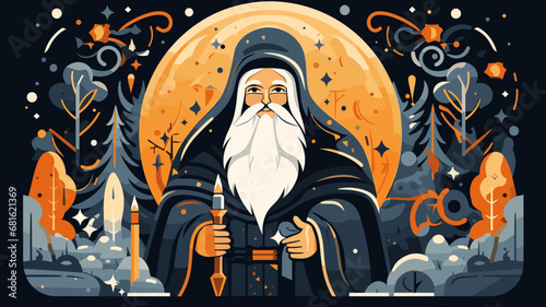 copy space, simple vector illustration, orthodox new year. Background illustration for the Orthodox New Year celebration. Orthodox priest. Design for greeting card.
