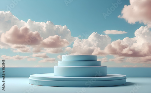 A modern podium with beautiful clouds background.