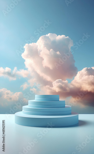 A modern podium with beautiful clouds background.