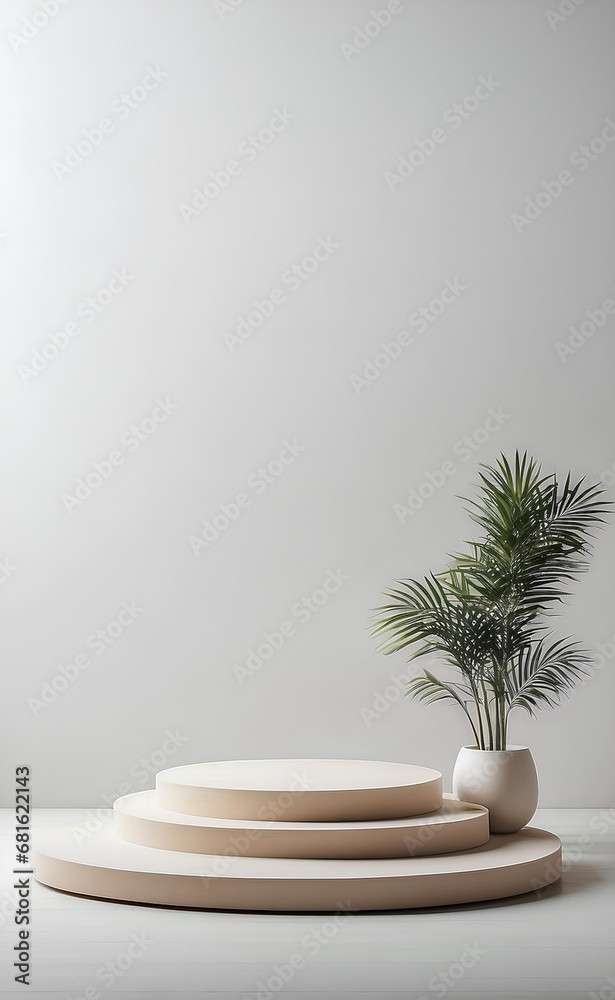 A minimal podium and white background for product presentation.