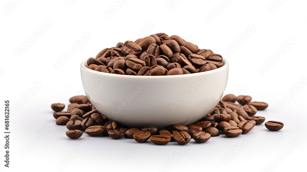 Fototapeta premium Dark coffee beans in a bowl with an isolated white background