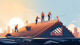 Roofing Experts: Workers installing roofing materials