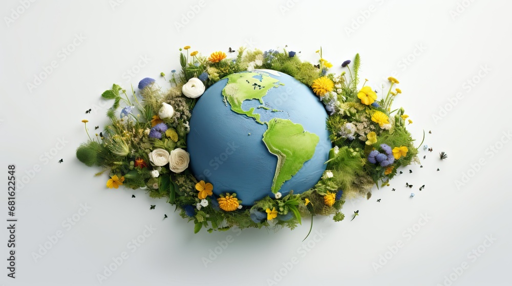 planet earth, flowers and plants, white background planet earth, flowers and plants, white background